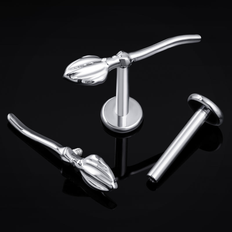 Labret en titane à filetage interne motif balai argenté calibre 1,2 mm