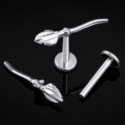 Silver Broomstick Internally Threaded Titanium Labret Stud 1.2mm Gauge