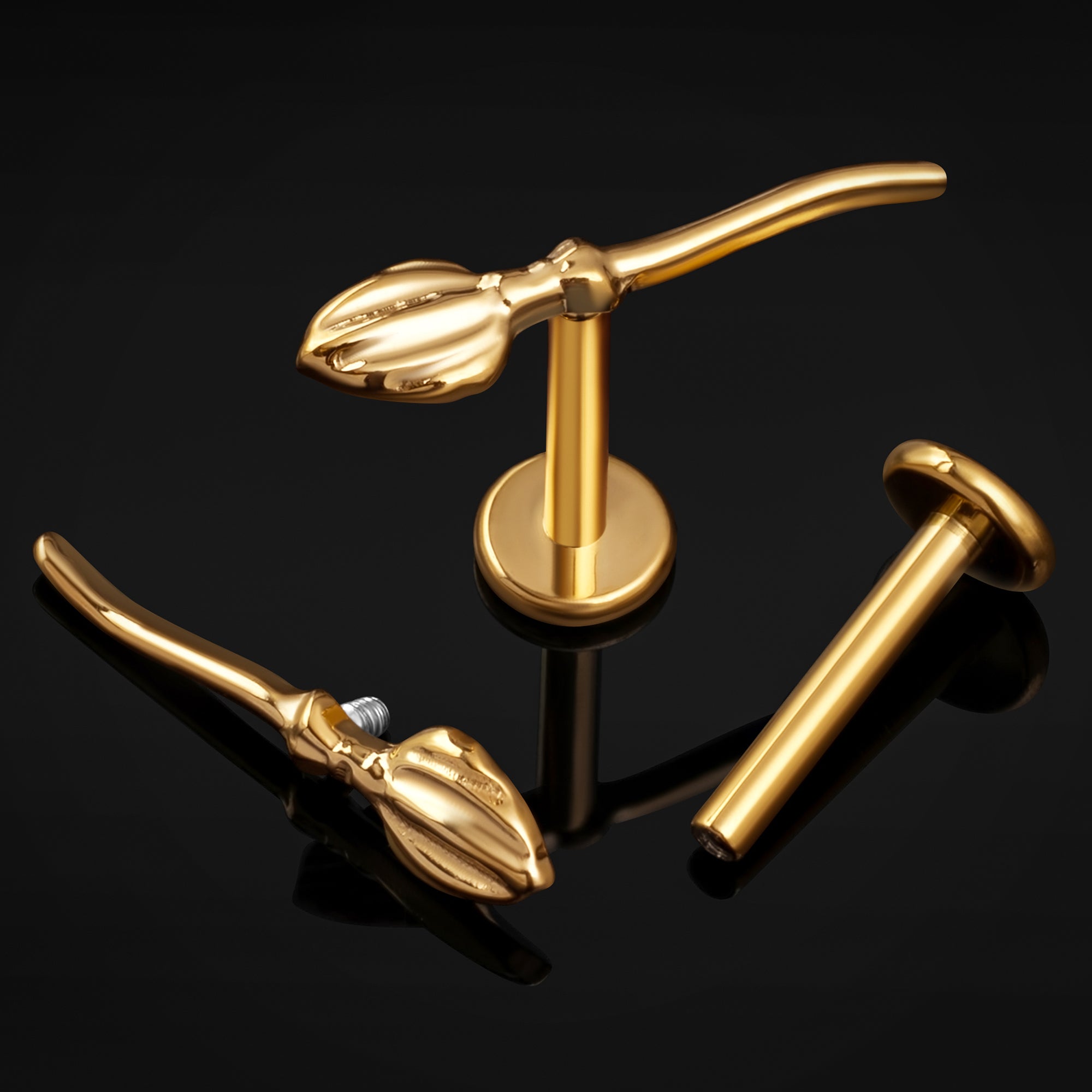 Gold Broomstick Internally Threaded Titanium Labret Stud 1.2mm Gauge