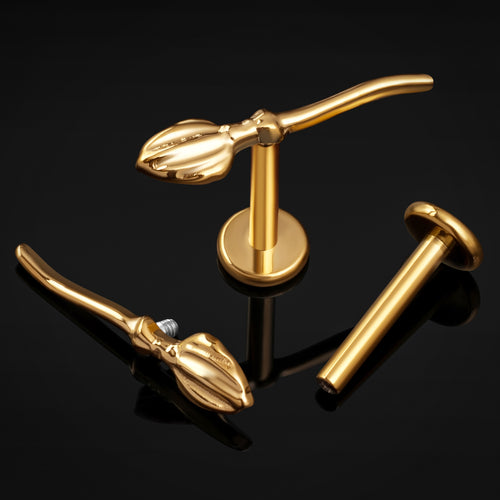 Gold Broomstick Internally Threaded Titanium Labret Stud 1.2mm Gauge