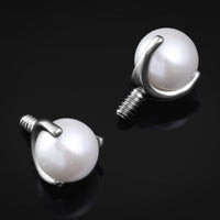 Labret, argent, perle blanche, filetage interne, titane