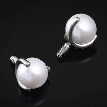 Labret Top, Silver, White Pearl, Internally Threaded, Titanium