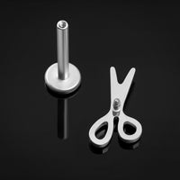 Labret, argent, motif ciseaux, filetage interne, titane, 1.2mm