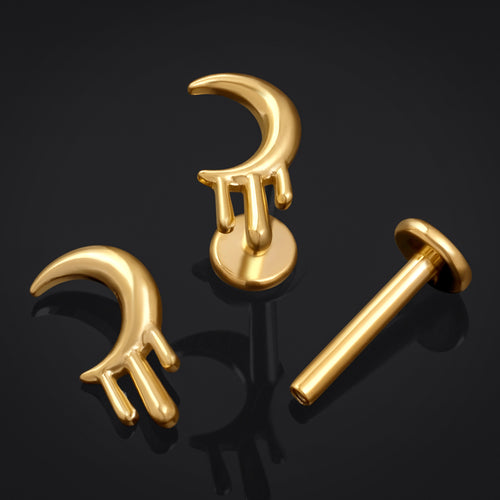 Gold Drippy Moon Internally Threaded Titanium Labret Stud 1.2mm Gauge