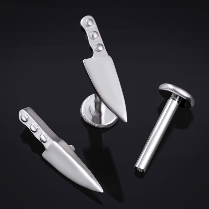Piercing labret en argent, embout couteau, filetage interne, titane, 1.2mm