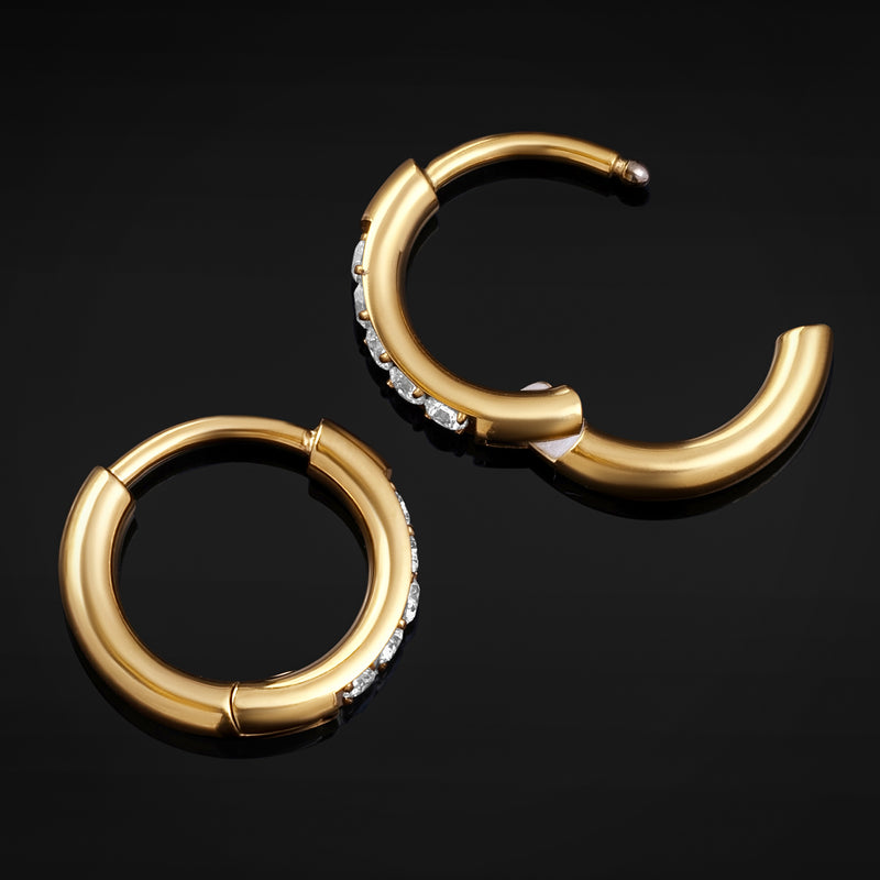 Anneau Clicker à Charnière en Titane ASTM F136 Doré Orné de Pierres, Calibre 1 mm