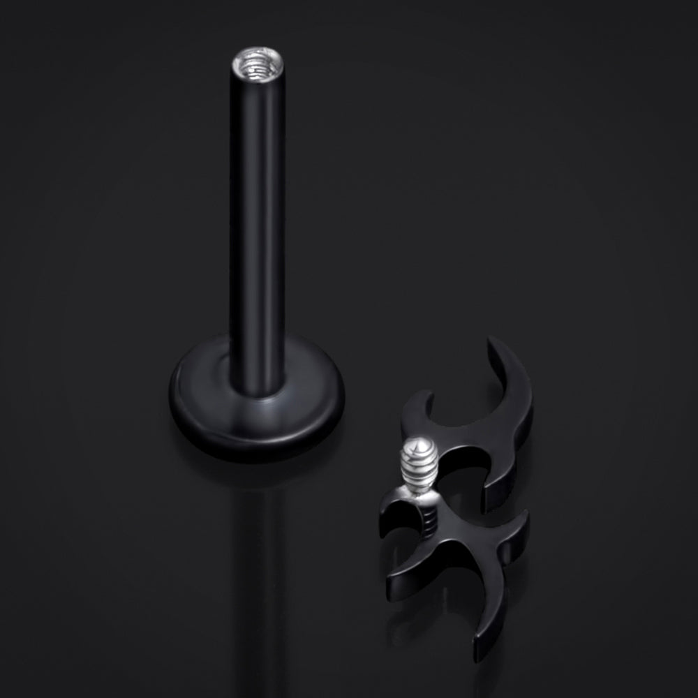 Black, Spiked Tribal, Internally Threaded, Labret Stud, ASTM F136 Titanium, 1.2mm - Internally Threaded ASTM F136 Titanium Black Labret Piercing- 6mm/8mm/10mm Length / Alternative Jewellery / Gothic Piercings