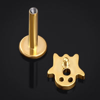 Labret en titane doré, filetage interne, motif fantôme, calibre 1,2 mm