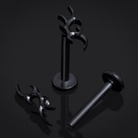 Noir, tribal à pointe, filetage interne, labret, titane ASTM F136, 1.2mm