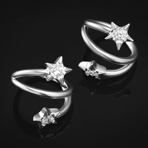 Twisted Star Helix Ring, Silver, ASTM F136 Titanium