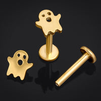 Labret en titane doré, filetage interne, motif fantôme, calibre 1,2 mm