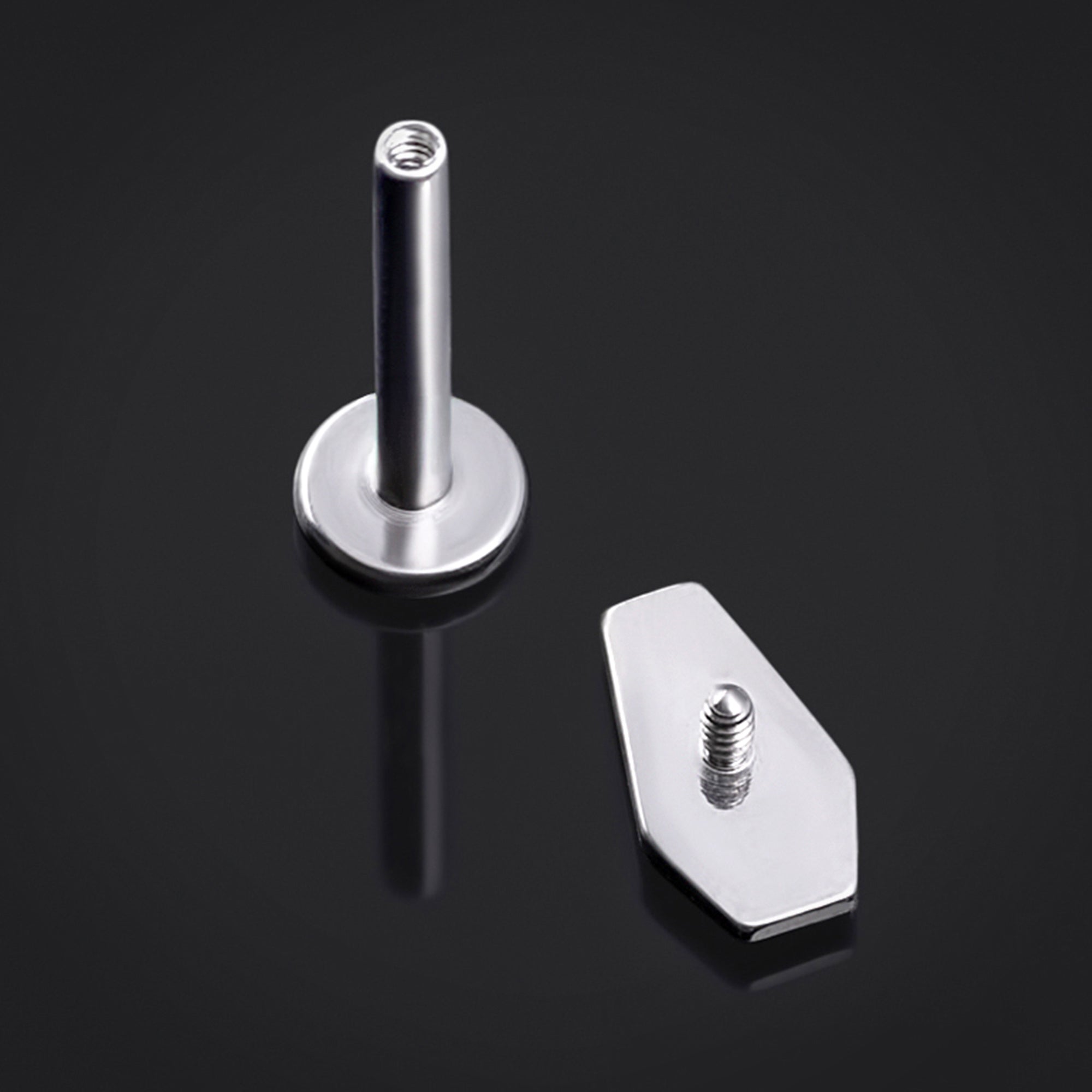 Labret Stud, Silver, Coffin Top, Internally Threaded, Titanium, 1.2mm
