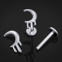 Piercing labret, argent, lune fondante, filetage interne, titane, 1.2mm