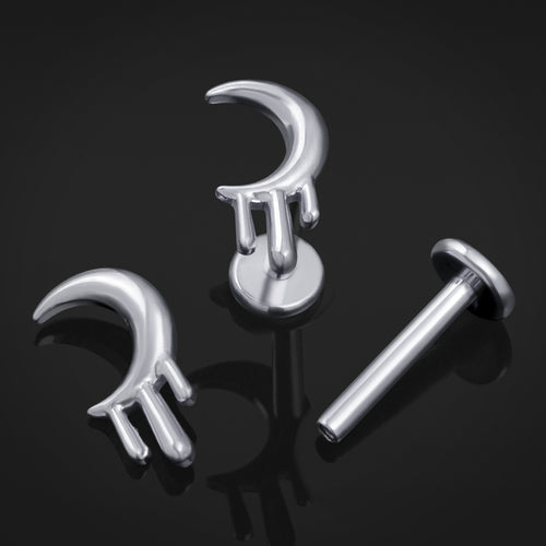 Silver Drippy Moon Internally Threaded Titanium Labret Stud 1.2mm Gauge
