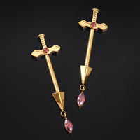 Barre de téton en titane sans filetage, épée dorée sertie de pierres rouges, 1,6 mm
