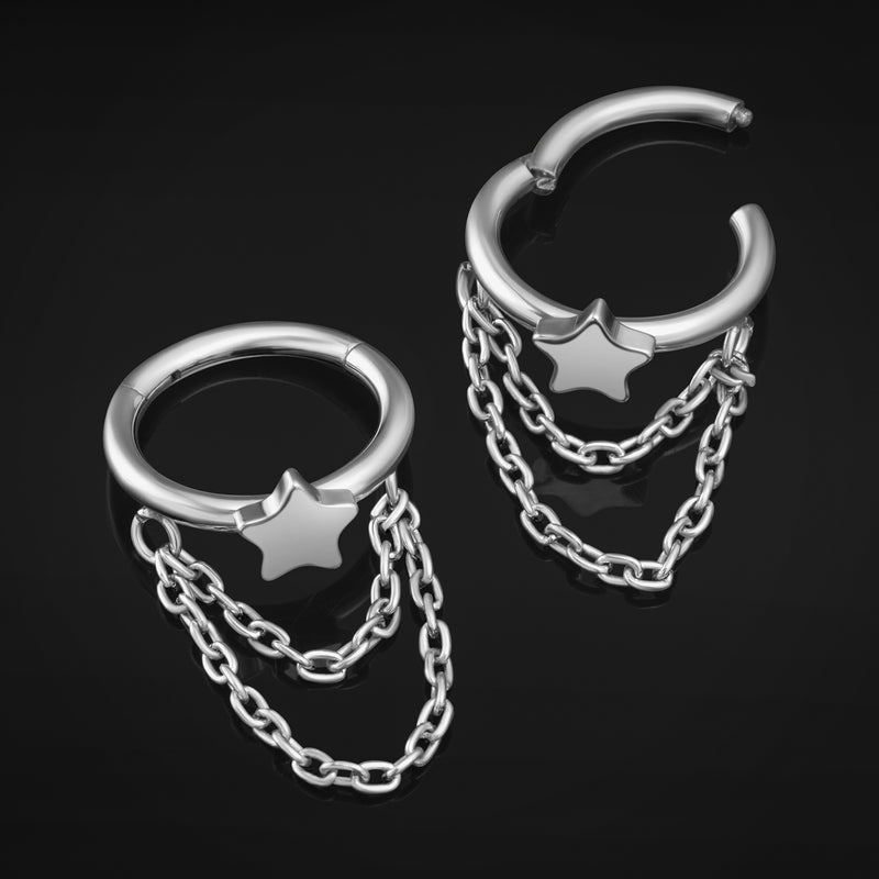 Bague hélice étoile à double chaîne, argent, titane ASTM F136