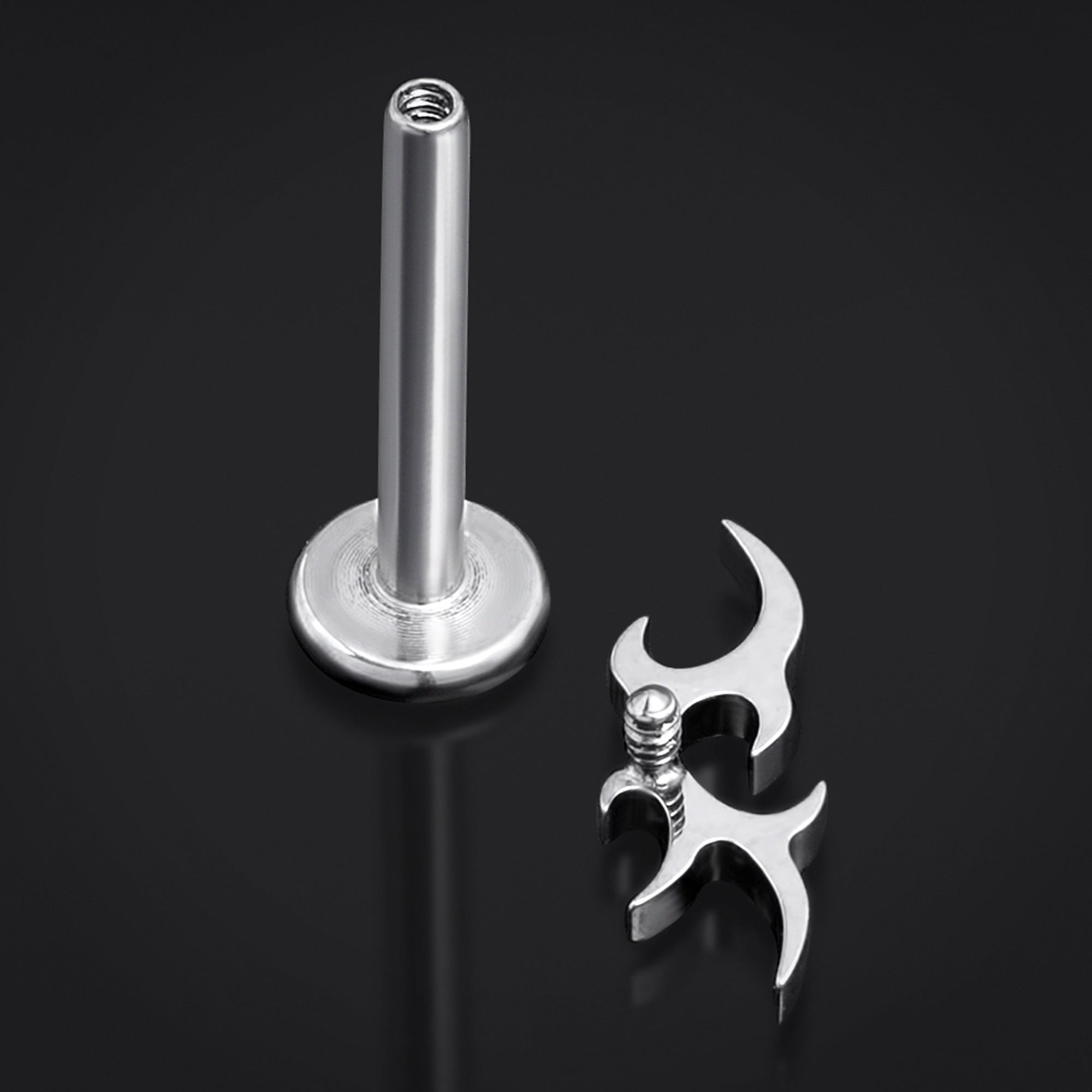 Silver, Spiked Tribal, Internally Threaded, Labret Stud, ASTM F136 Titanium, 1.2mm