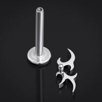 Silver, Tribal à pointes, filetage interne, labret, titane ASTM F136, 1.2mm