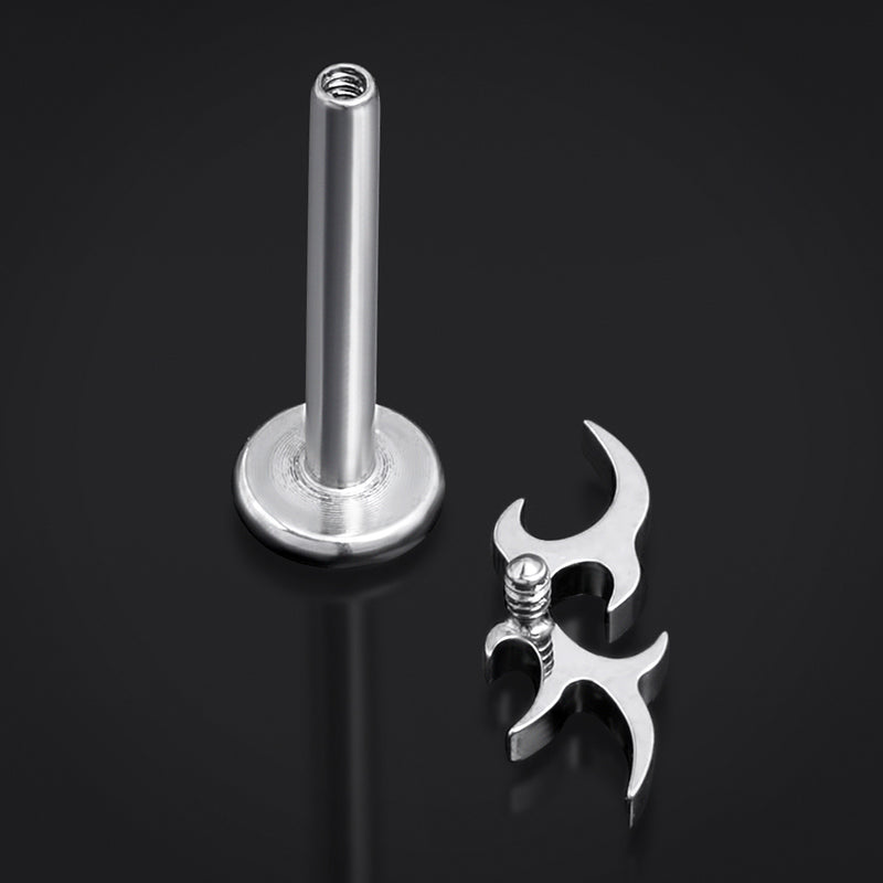 Silver, Tribal à pointes, filetage interne, labret, titane ASTM F136, 1.2mm