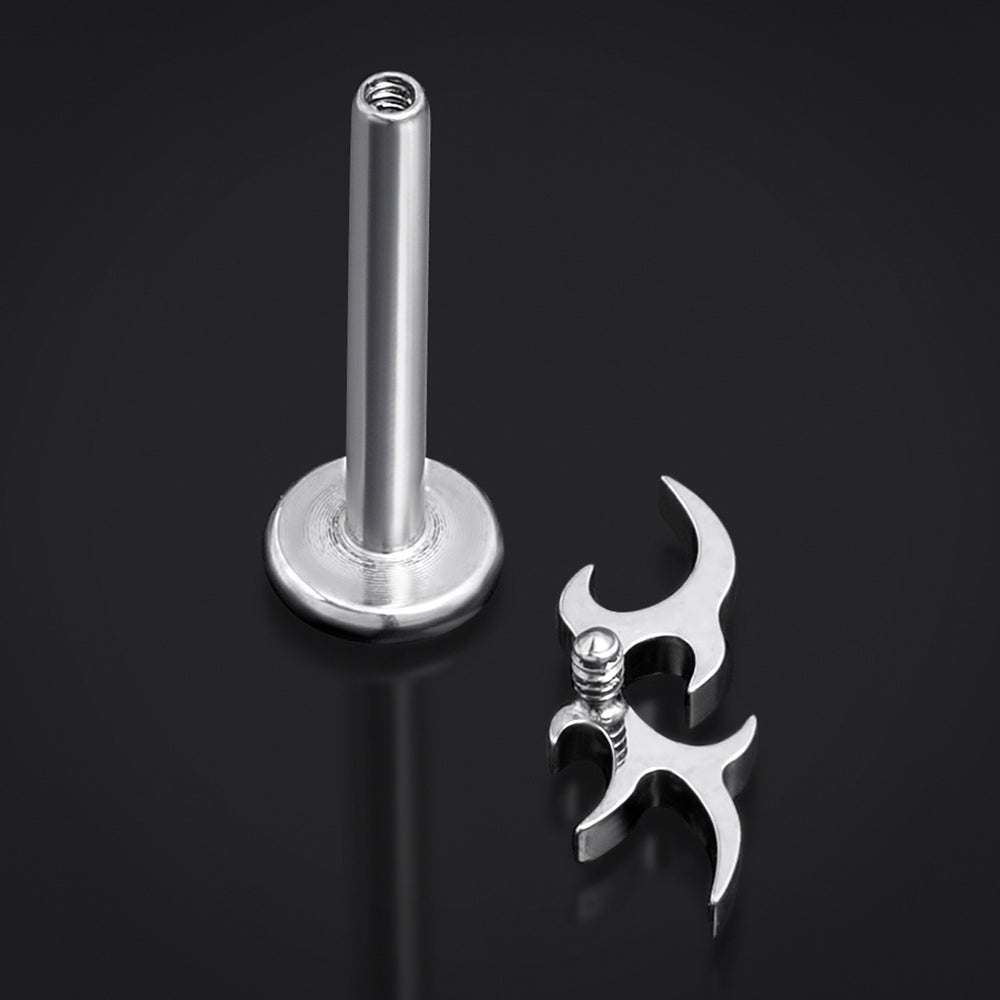 Silver, Spiked Tribal, Internally Threaded, Labret Stud, ASTM F136 Titanium, 1.2mm - Internally Threaded ASTM F136 Titanium Silver Labret Piercing- 6mm/8mm/10mm Length / Alternative Jewellery / Gothic Piercings