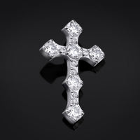 Embout de labret, argent, croix sertie de pierres transparentes, filetage interne, titane