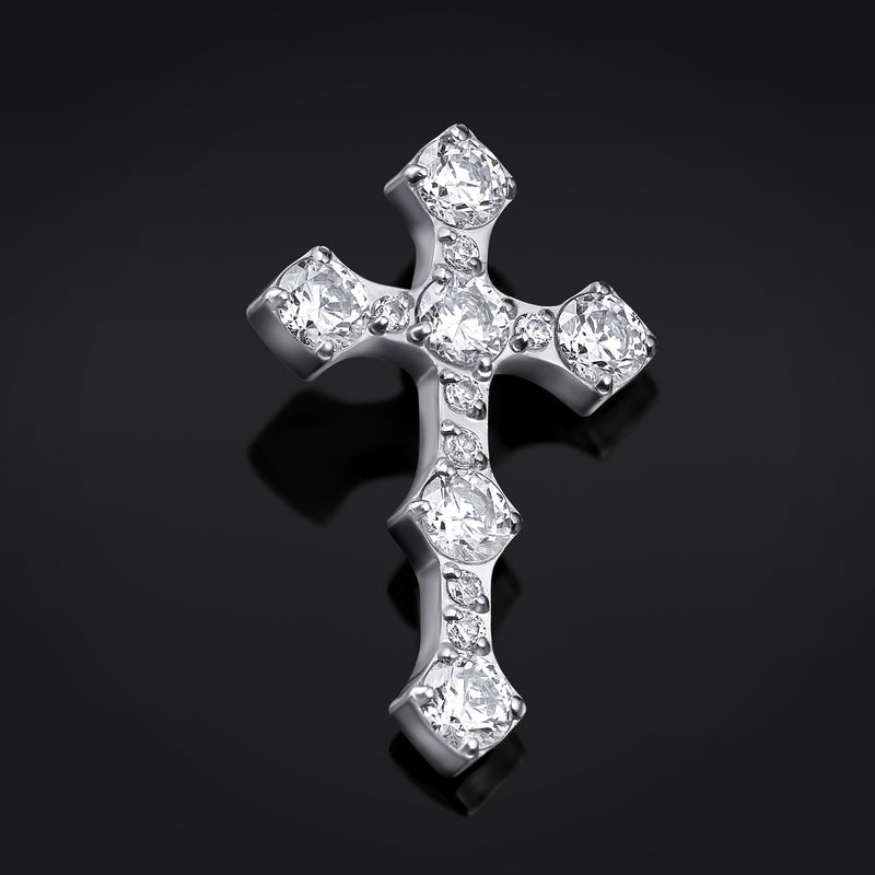 Embout de labret, argent, croix sertie de pierres transparentes, filetage interne, titane