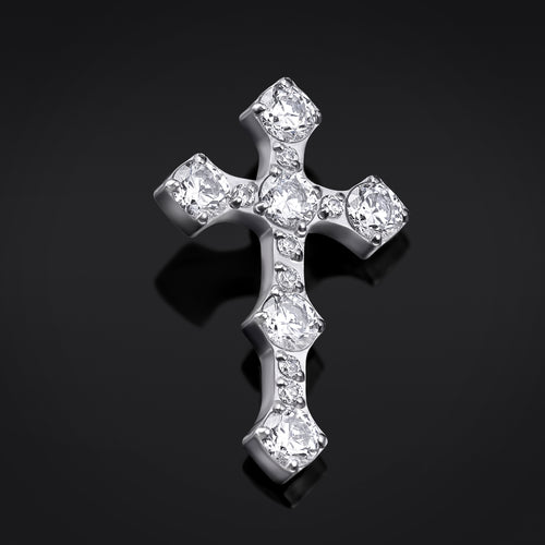 ASTM F136 Titanium Internally Threaded Silver Cross Labret Top With Clear Gems