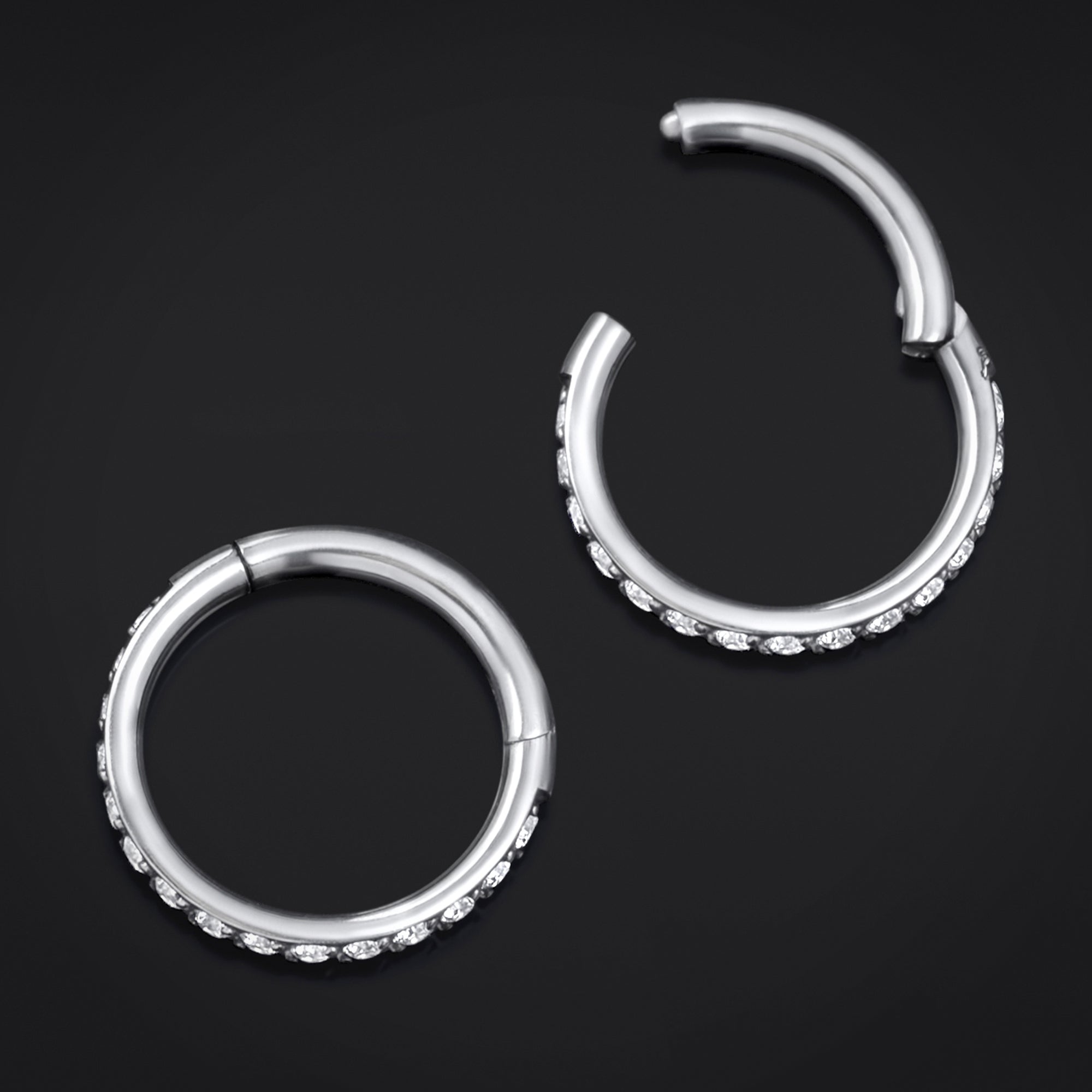 Clicker Ring, Silver, Seamless and Jewelled, ASTM F136 Titanium