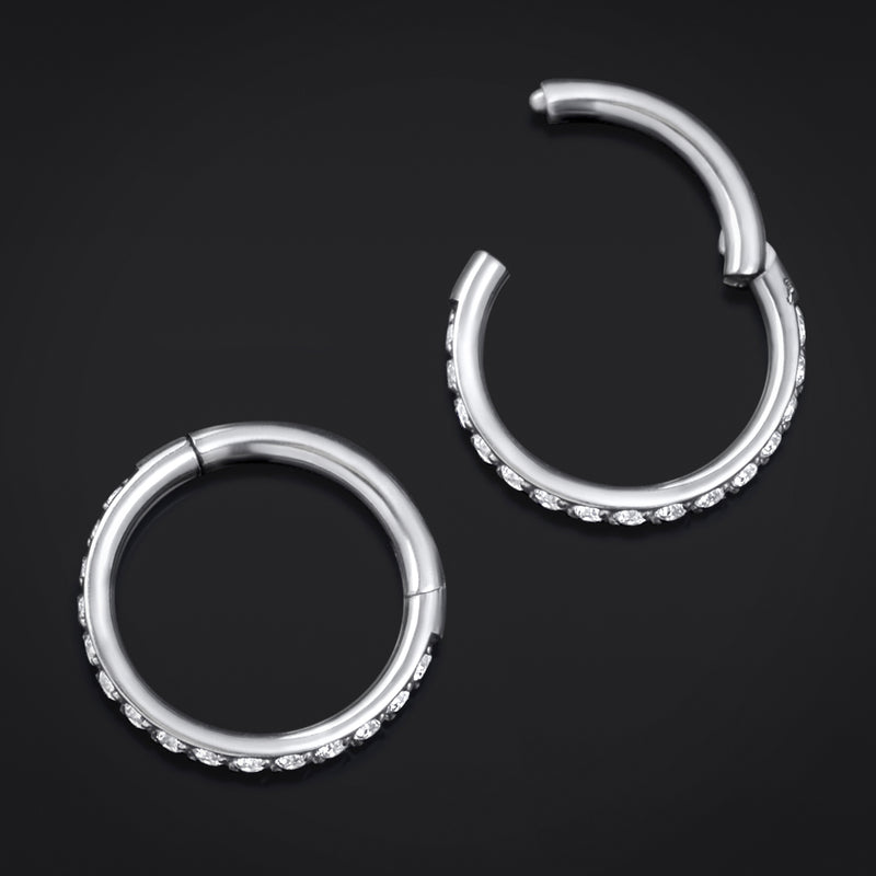 Anneau clicker, argent, sans soudure et serti de pierres, titane ASTM F136