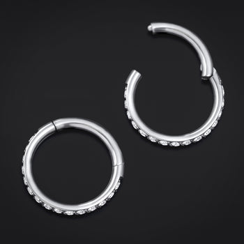 Silver Jewelled Seamless Hinged Ring ASTM F136 Titanium 1.2mm Gauge