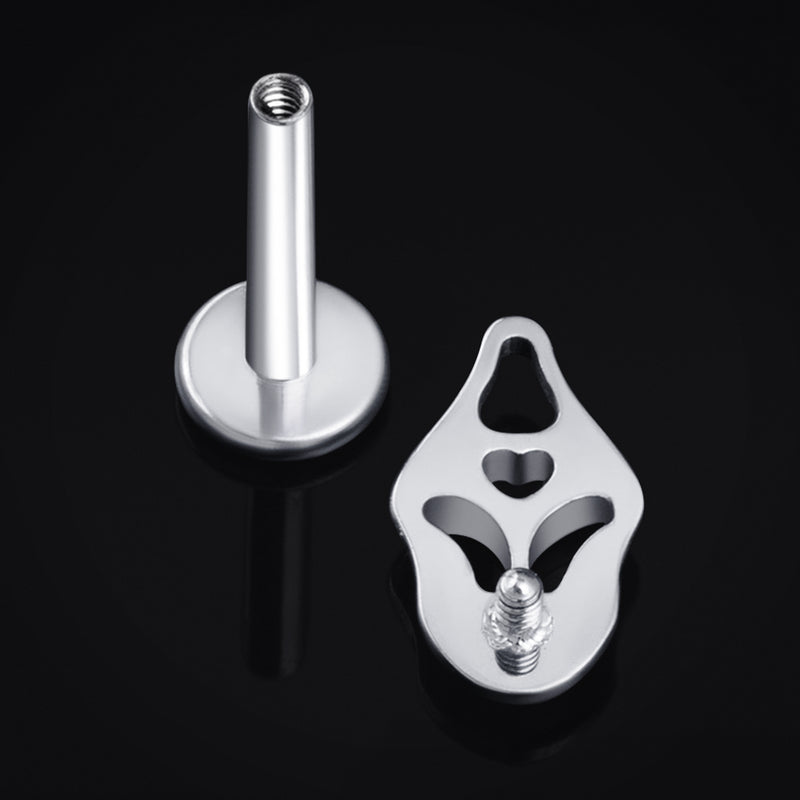 Piercing labret en titane argenté Ghost Face à filetage interne, calibre 1,2 mm