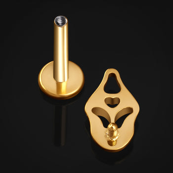 Gold Ghost Face Internally Threaded Titanium Labret Stud 1.2mm Gauge
