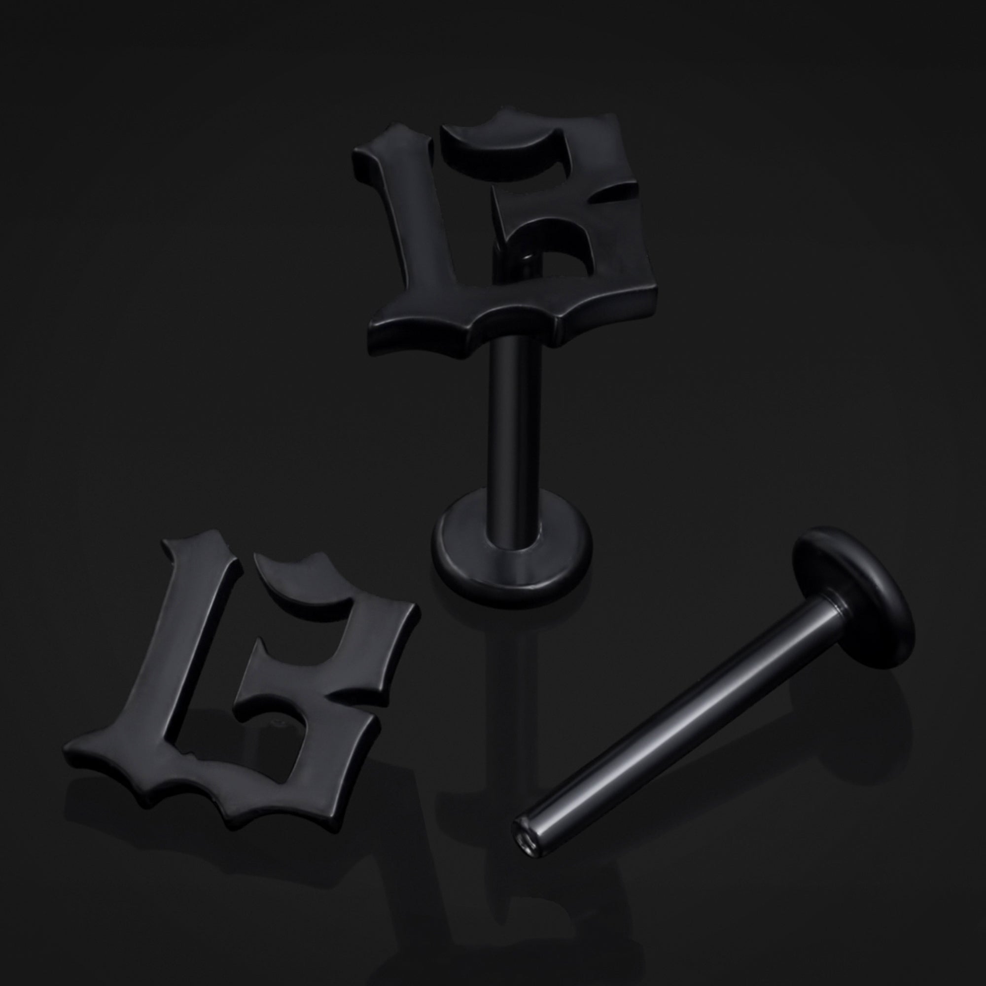 Black, 13, Internally Threaded, Labret Stud, ASTM F136 Titanium, 1.2mm