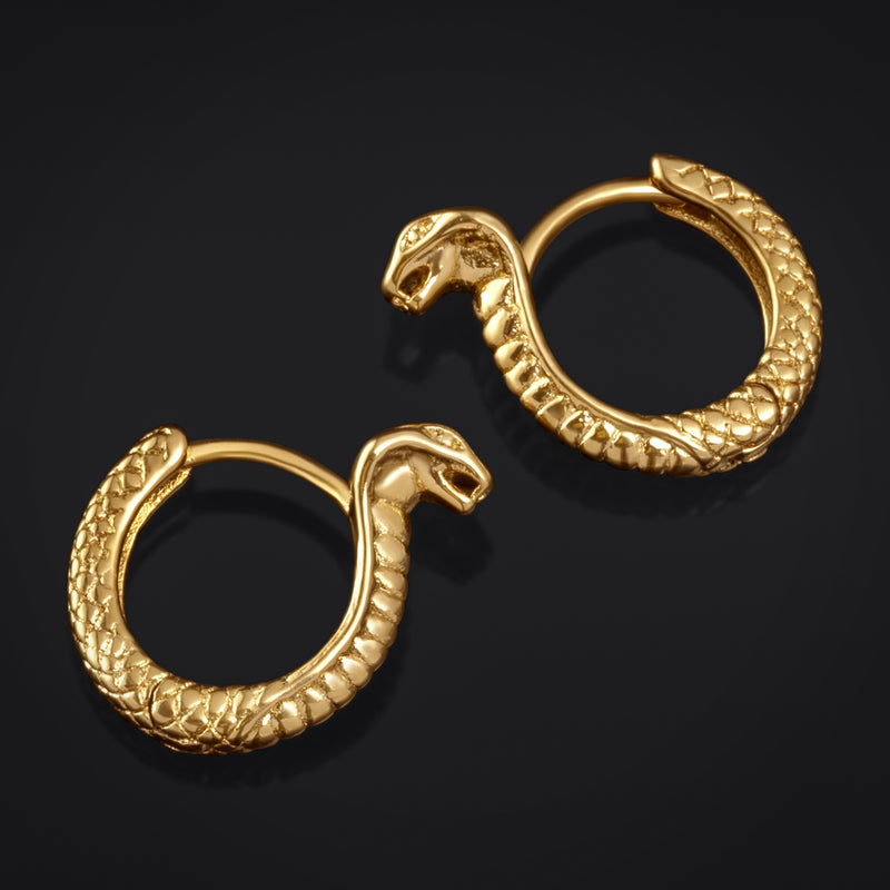 Boucles d'oreilles créoles, dorées, serpent, acier inoxydable - paire