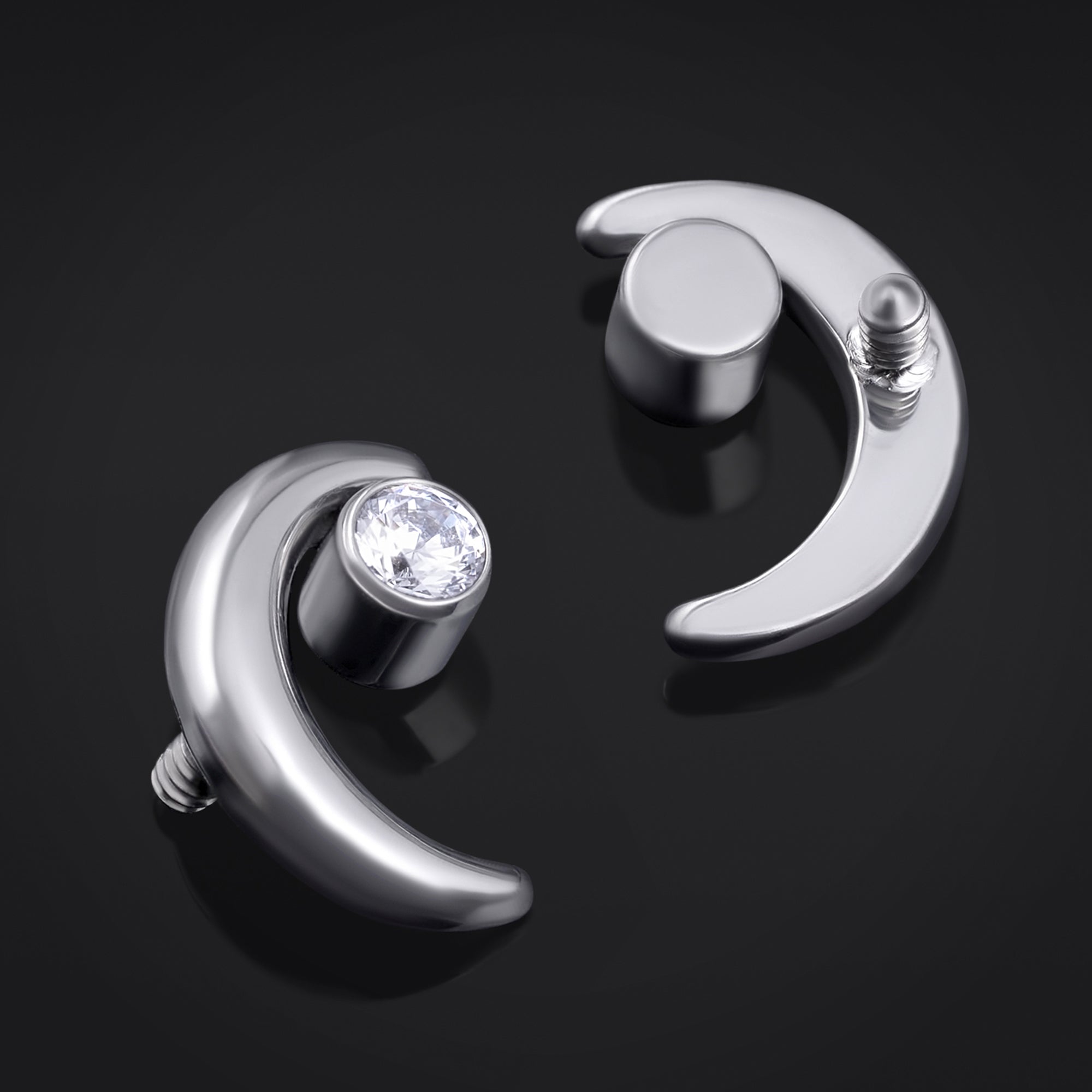 Embout de labret, Argent, Bijou lune croissante, Filetage interne, Titane