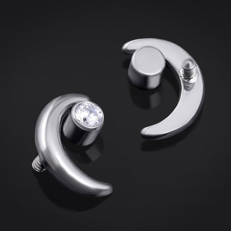 Embout de labret, Argent, Bijou lune croissante, Filetage interne, Titane