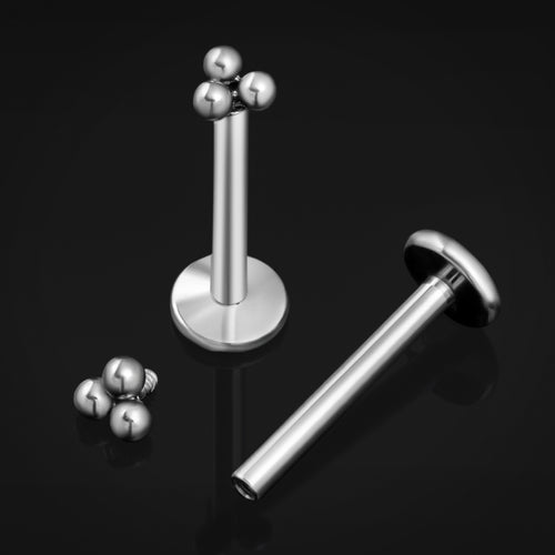 Silver Triple Dot Internally Threaded Titanium Labret Stud 1.2mm Gauge