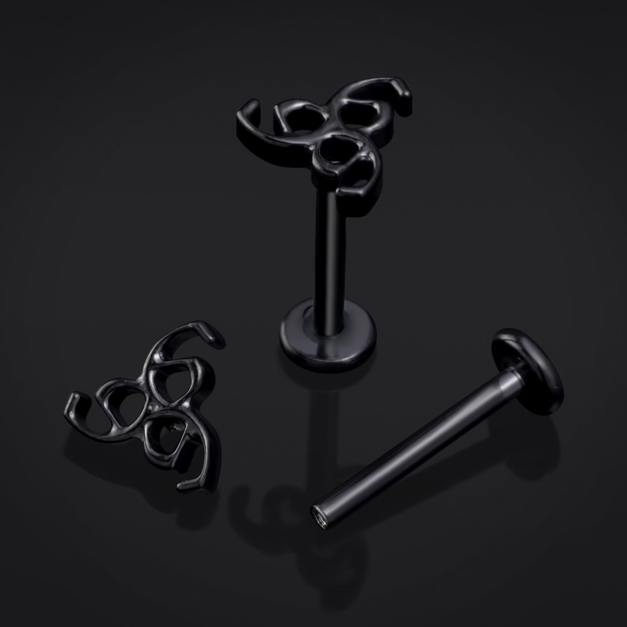 Labret Stud, Black, 666 Design, Internally Threaded, Titanium, 1.2mm Gauge