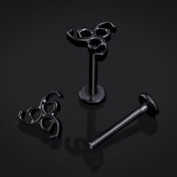Piercing labret, noir, motif 666, filetage interne, titane, calibre 1.2mm