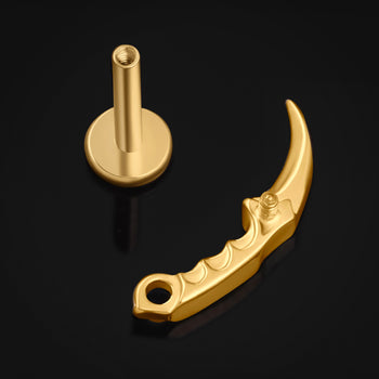 Gold Curved Dagger Internally Threaded Titanium Labret Stud 1.2mm Gauge
