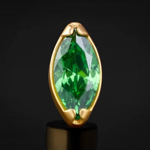 Labret Top, Gold, Green Marquise Jewel , Internally Threaded, Titanium