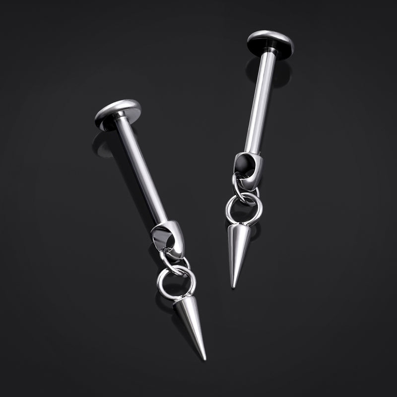Labret pendant, argent, pointe, filetage interne, titane, 1,2 mm