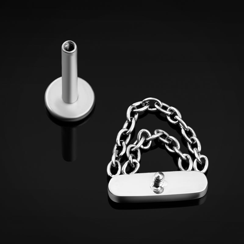 Piercing labret pendant, argent, chaîne, filetage interne, titane, 1.2mm