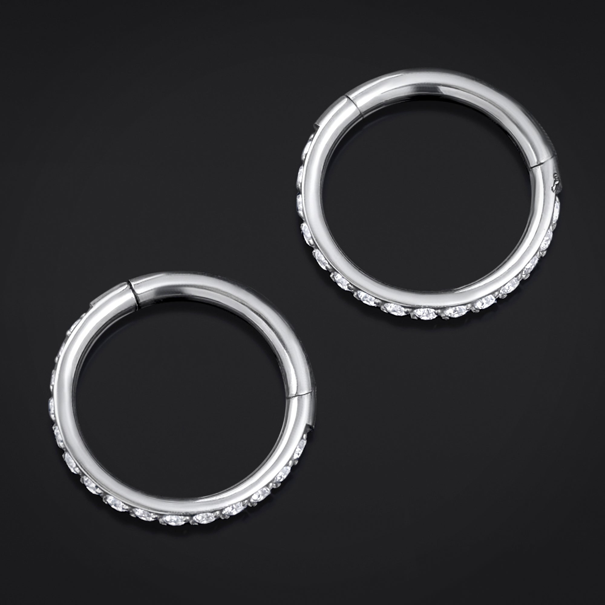 Clicker Ring, Silver, Seamless and Jewelled, ASTM F136 Titanium