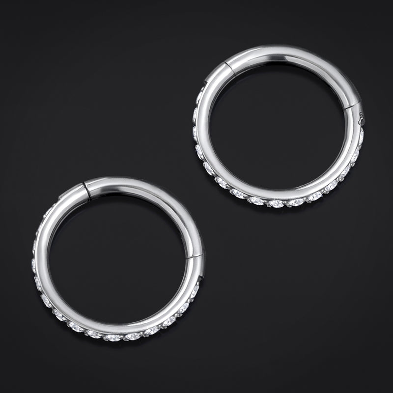 Anneau clicker, argent, sans soudure et serti de pierres, titane ASTM F136
