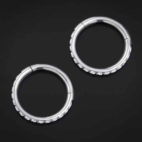 Silver Jewelled Seamless Hinged Ring ASTM F136 Titanium 1.2mm Gauge