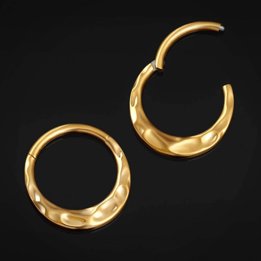 Gold Hammered Dome ASTM F136 Titanium Segment Clicker Septum Nose Ring - ASTM F136 Titanium Hinged Gold Hammered Dome Segment Ring for Nose / Septum 1.2mm 