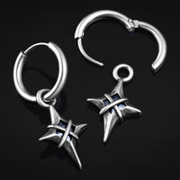 Gothic Cross Star Hoop Earrings, Alternative Jewellery, Stainless Steel - Pair