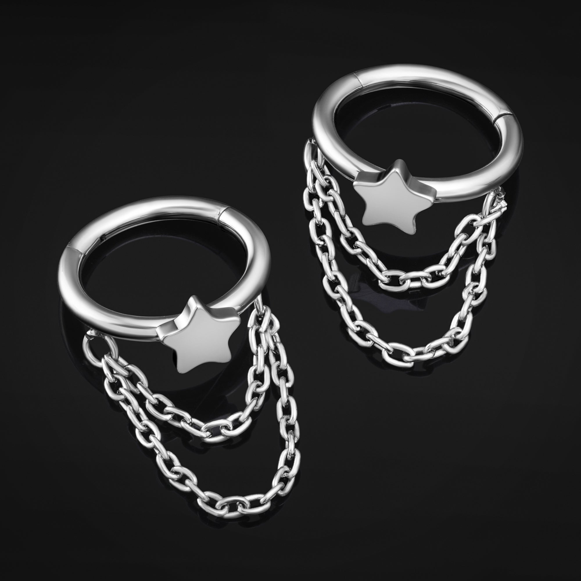 Bague hélice étoile à double chaîne, argent, titane ASTM F136