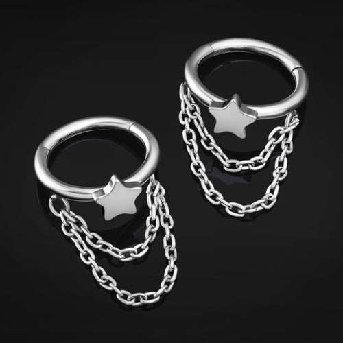 Double Chain Star Helix Ring, Silver, ASTM F136 Titanium